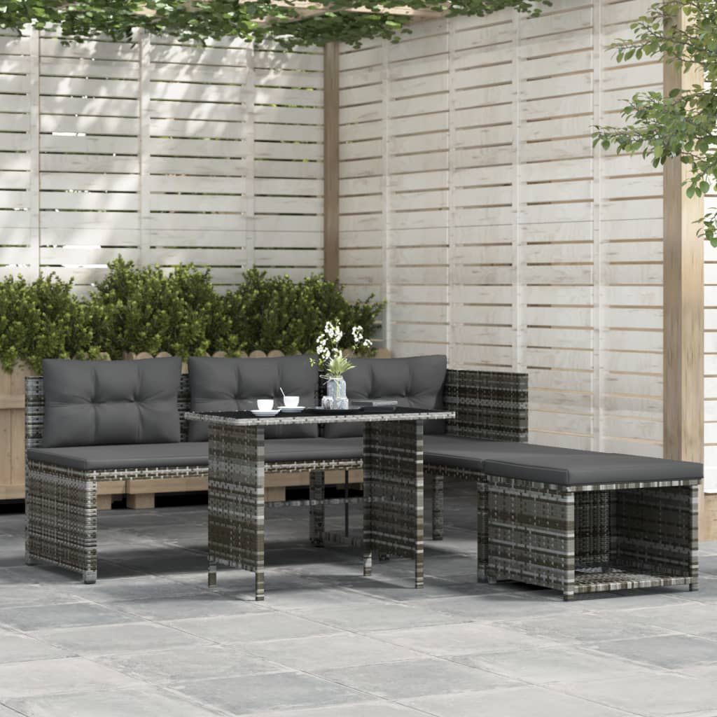 vidaXL 4 Piece Garden Dining Set with Cushions Grey Poly Rattan