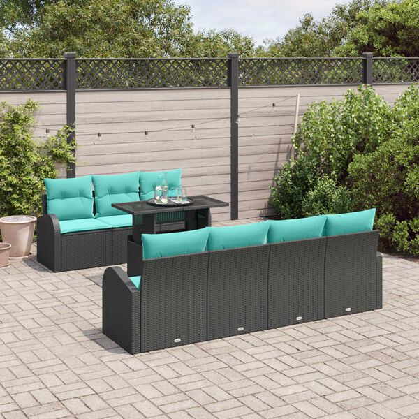 vidaXL 8 Piece Garden Sofa Set with Cushions Black Poly Rattan