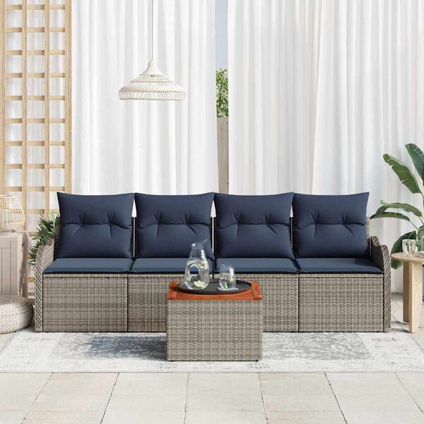 vidaXL Garden Sofa Set with Cushion 5 pcs Grey Poly Rattan