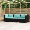 vidaXL 3-Seater Sofa with Cushions Black Poly Rattan