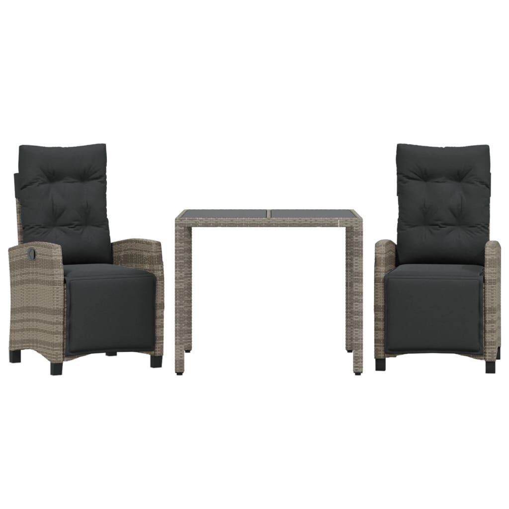 vidaXL 3 Piece Garden Dining Set with Cushions Grey Poly Rattan