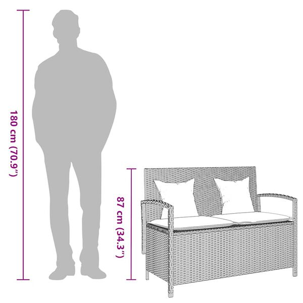 vidaXL Garden Storage Bench with Cushion Grey Poly Rattan
