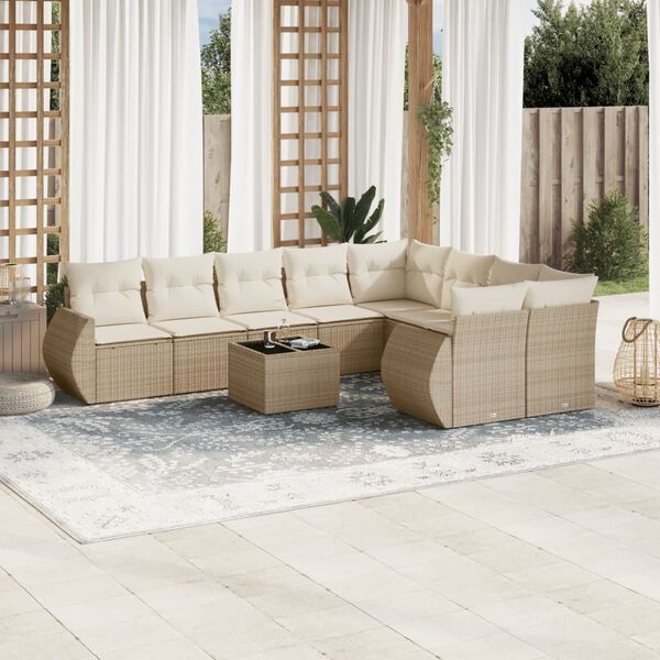 vidaXL 10 Piece Garden Sofa Set with Cushions Beige Poly Rattan