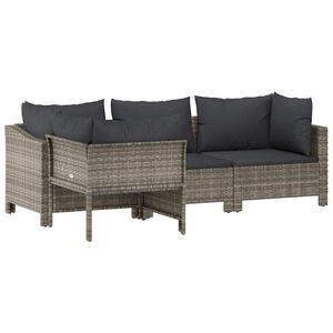 vidaXL 4 Piece Garden Lounge Set with Cushions Grey Poly Rattan