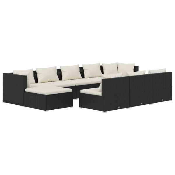 vidaXL 10 Piece Garden Lounge Set with Cushions Black Poly Rattan