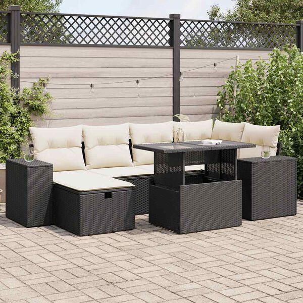 vidaXL 8 Piece Garden Sofa Set with Cushions Black Poly Rattan