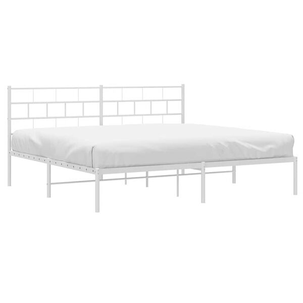vidaXL Metal Bed Frame without Mattress with Headboard White 193x203cm