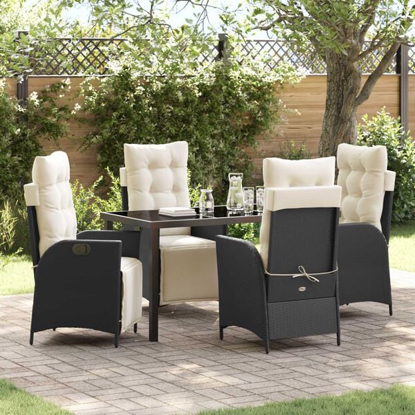vidaXL Garden Dining Set with Cushion 5 pcs Black Poly Rattan