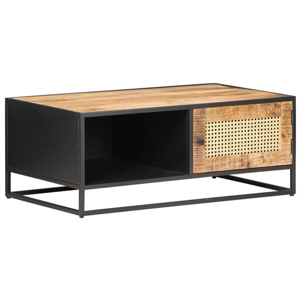 vidaXL Coffee Table 90x50x35 cm Rough Mango Wood and Natural Cane