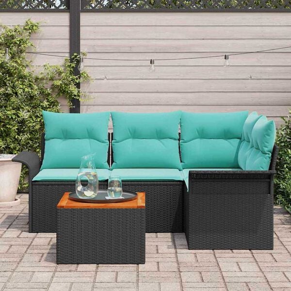 vidaXL Garden Sofa Set 5 pcs Black Poly rattan