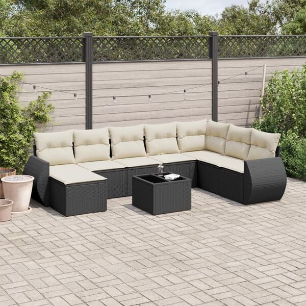 vidaXL 9 Piece Garden Sofa Set with Cushions Black Poly Rattan