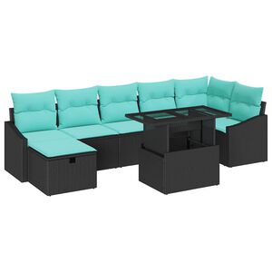 vidaXL Garden Sofa Set with Cushion 8 pcs Black Poly rattan