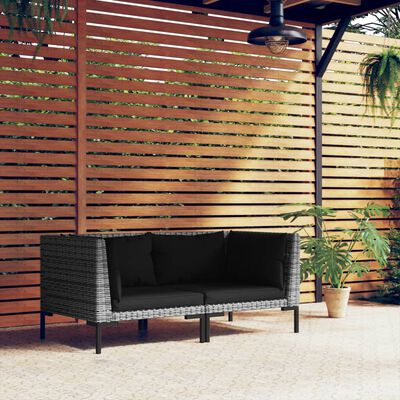 vidaXL Garden Sofas 2pcs with Cushions Half Round Poly Rattan