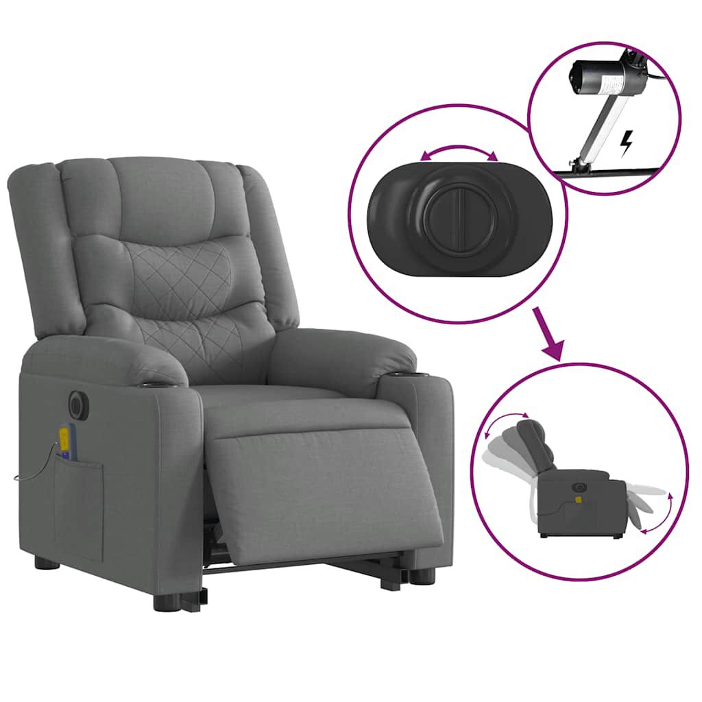 vidaXL Electric Stand up Massage Recliner Chair Dark Grey Fabric