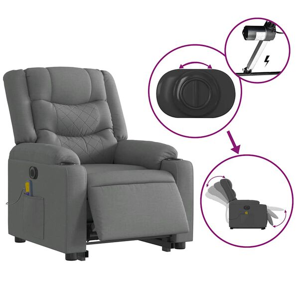 vidaXL Electric Stand up Massage Recliner Chair Dark Grey Fabric