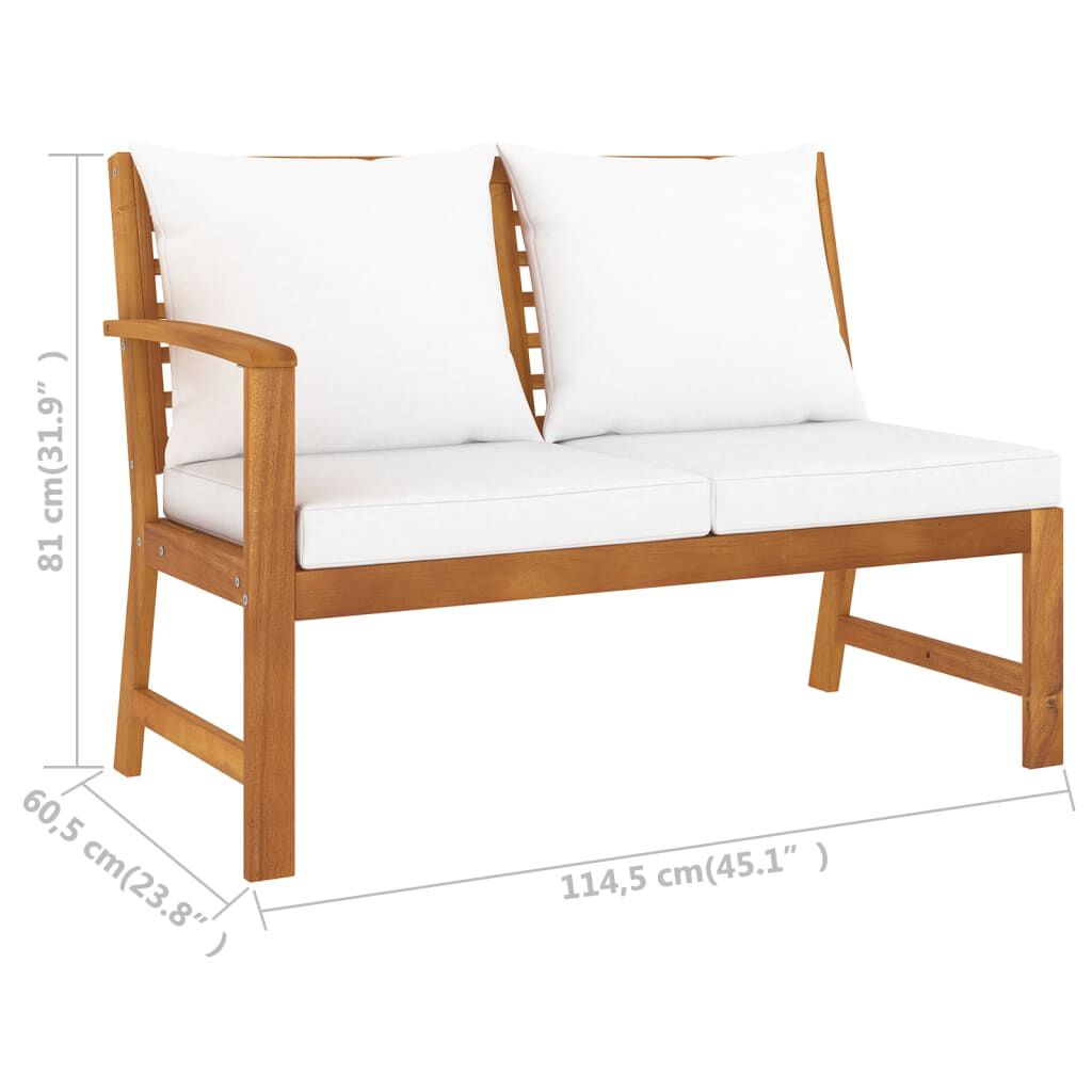 vidaXL Garden Bench 114.5 cm with Cream Cushion Solid Acacia Wood