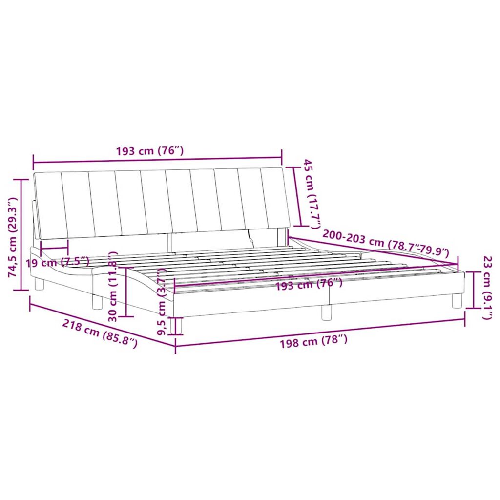 vidaXL Bed Frame with LED without Mattress "Hanko" Light Grey 193x203 cm Velvet