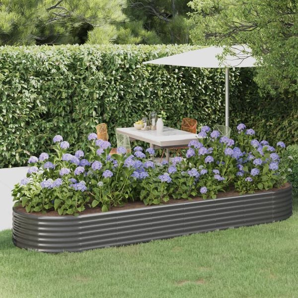 vidaXL Garden Raised Bed Galvanised Steel 322x100x36 cm Grey