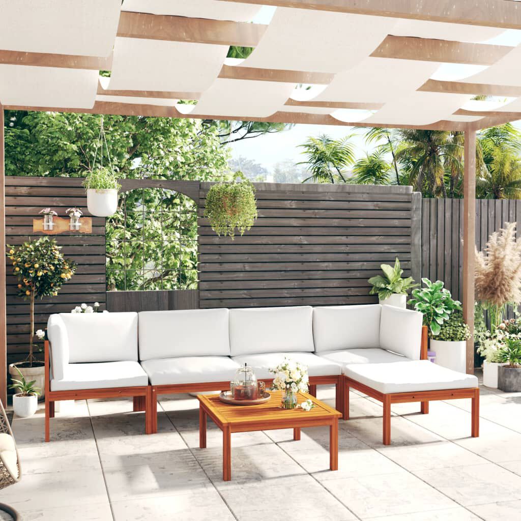vidaXL 6 Piece Garden Lounge Set with Cushions Cream Solid Acacia Wood