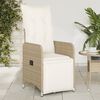 vidaXL Reclining Garden Chair with Cushions Beige Poly Rattan