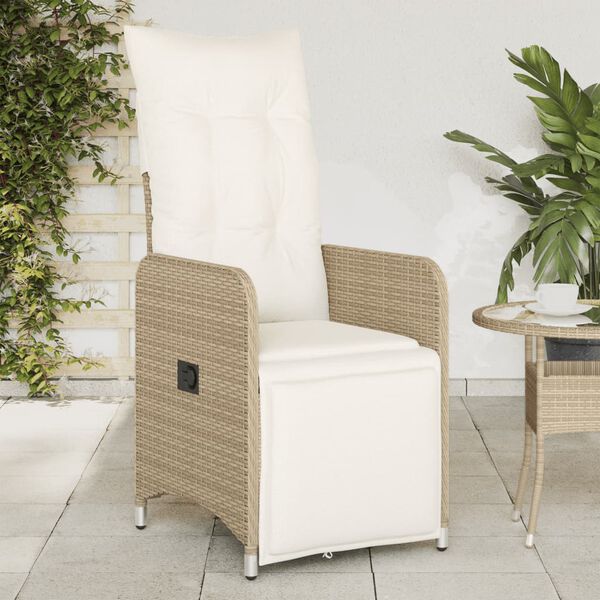 vidaXL Reclining Garden Chair with Cushions Beige Poly Rattan