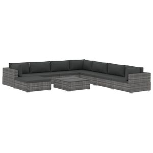 vidaXL 9 Piece Garden Lounge Set with Cushions Poly Rattan Grey