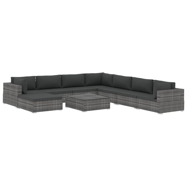 vidaXL 9 Piece Garden Lounge Set with Cushions Poly Rattan Grey