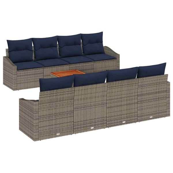 vidaXL Garden Sofa Set with Cushion 9 pcs Grey Poly Rattan
