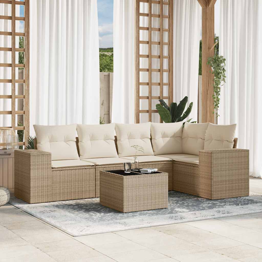 vidaXL 6 Piece Garden Sofa Set with Cushions Beige Poly Rattan