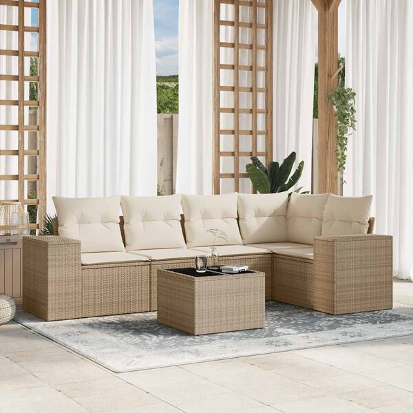 vidaXL 6 Piece Garden Sofa Set with Cushions Beige Poly Rattan