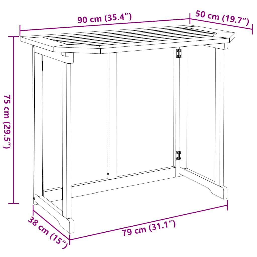 vidaXL Bistro Table 90x50x75 cm Solid Acacia Wood