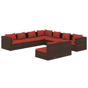 vidaXL 9 Piece Garden Lounge Set with Cushions Brown Poly Rattan