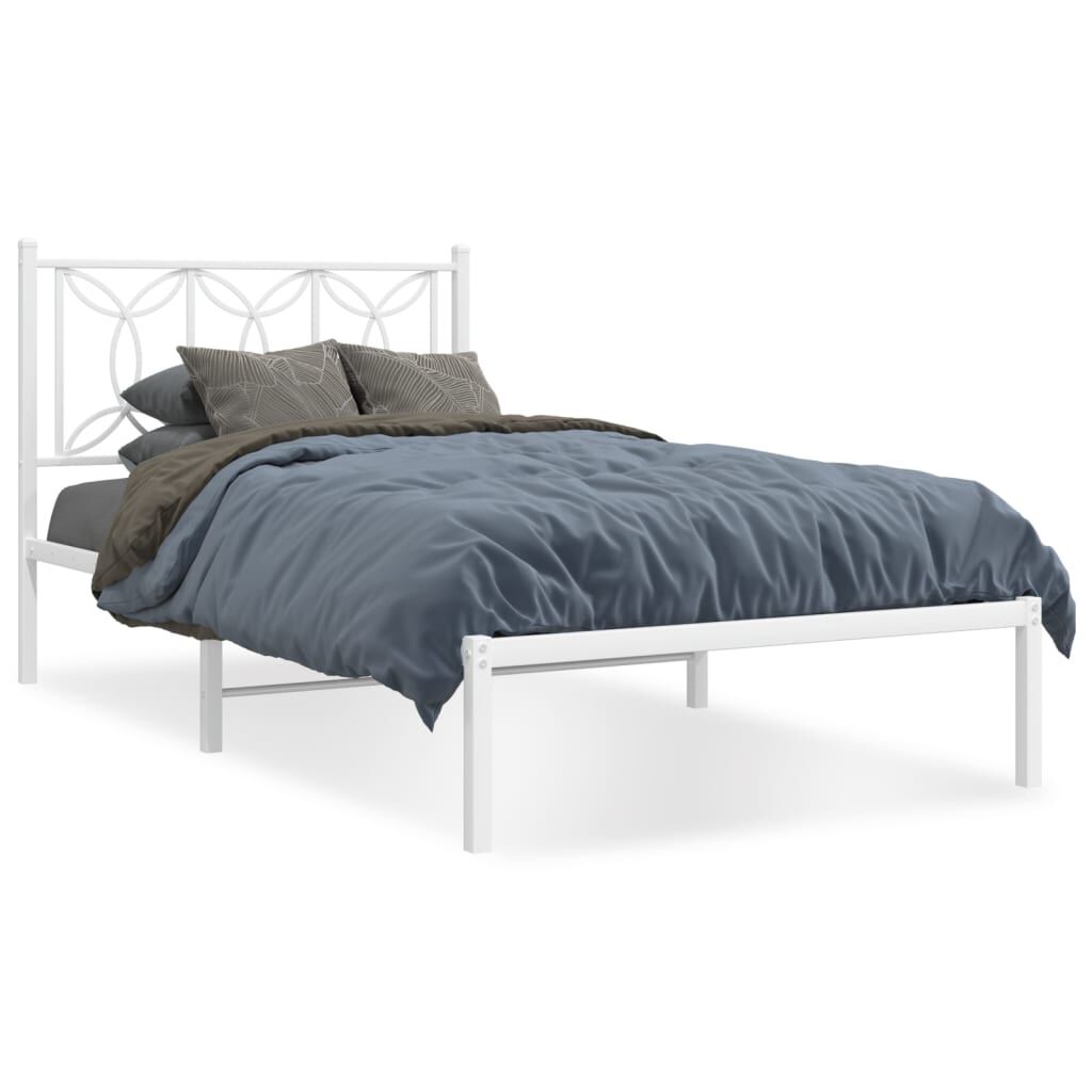 vidaXL Metal Bed Frame without Mattress with Headboard White 100x200cm