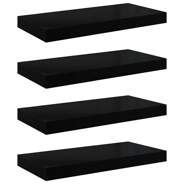 vidaXL Floating Wall Shelves 4 pcs High Gloss Black 50x23x3.8 cm MDF
