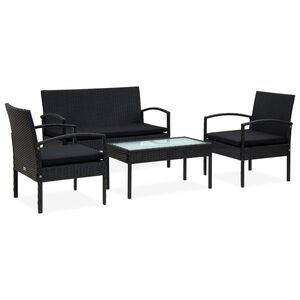 vidaXL 4 Piece Garden Lounge Set with Cushions Poly Rattan Black