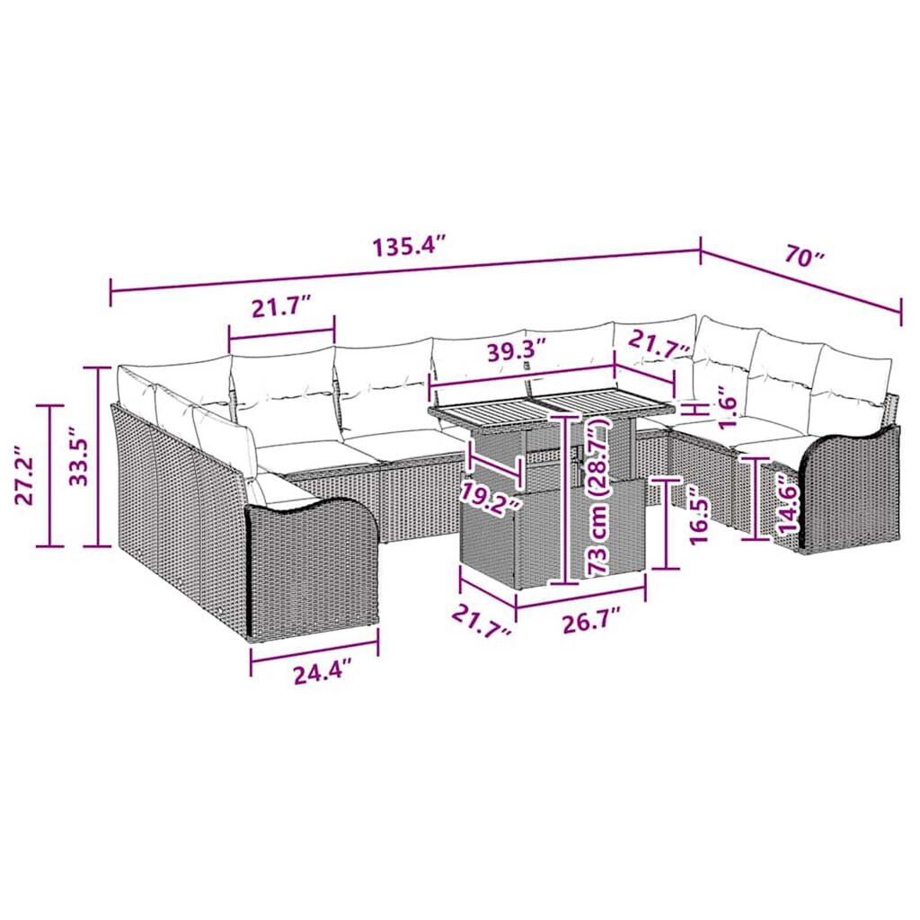 vidaXL Garden Sofa Set Manual 11 pcs Black and blue 100 x 55 x 73 cm