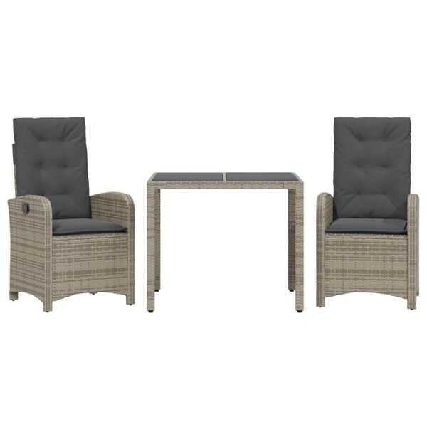 vidaXL 3 Piece Garden Dining Set with Cushions Grey Poly Rattan