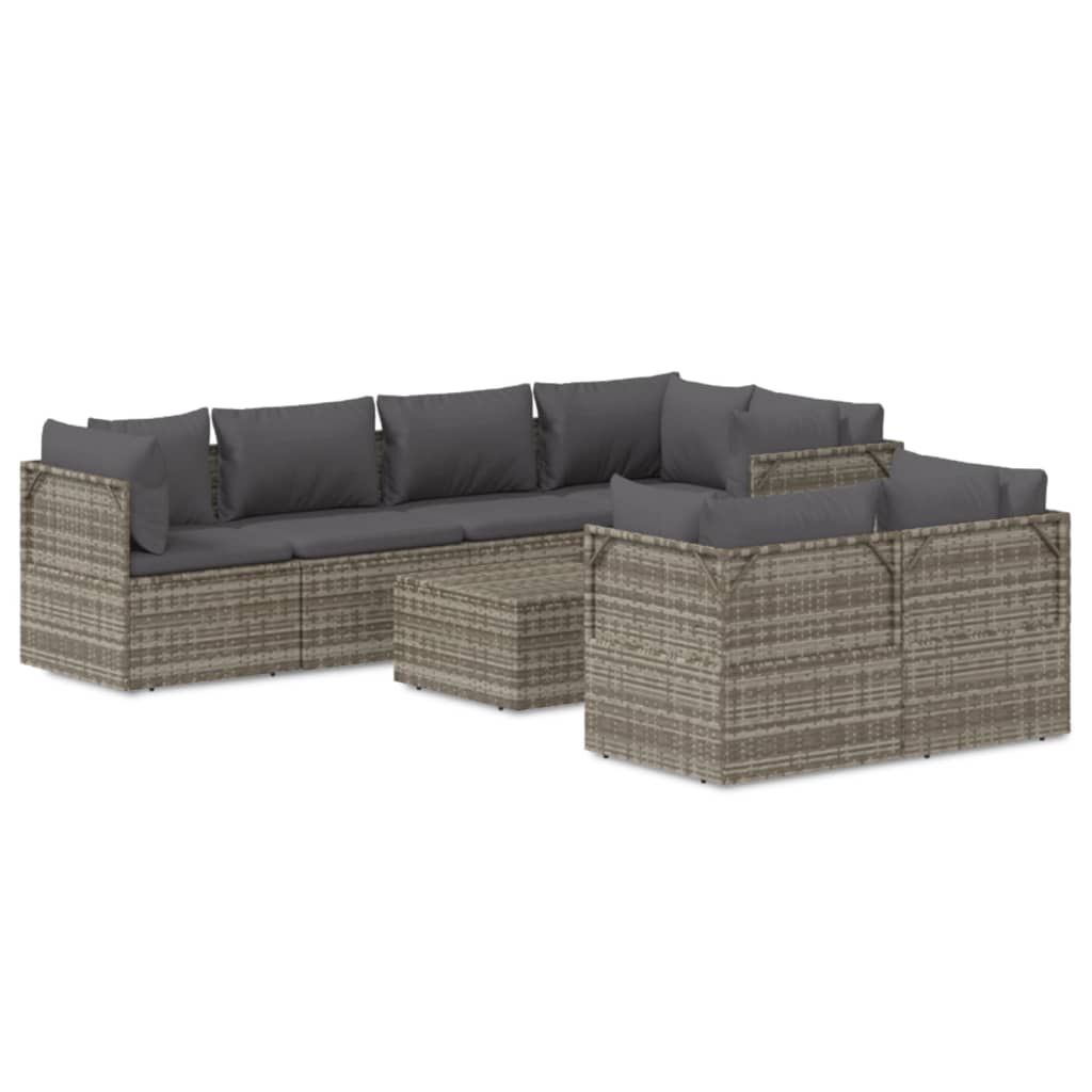 vidaXL 8 Piece Garden Lounge Set with Cushions Grey Poly Rattan