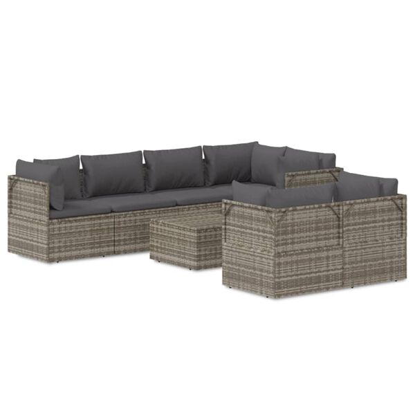 vidaXL 8 Piece Garden Lounge Set with Cushions Grey Poly Rattan