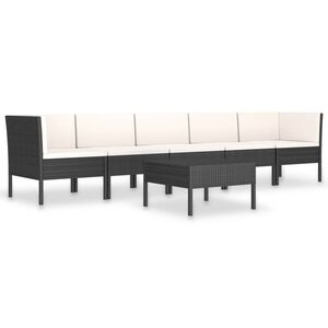 vidaXL 6 Piece Garden Lounge Set with Cushions Poly Rattan Black