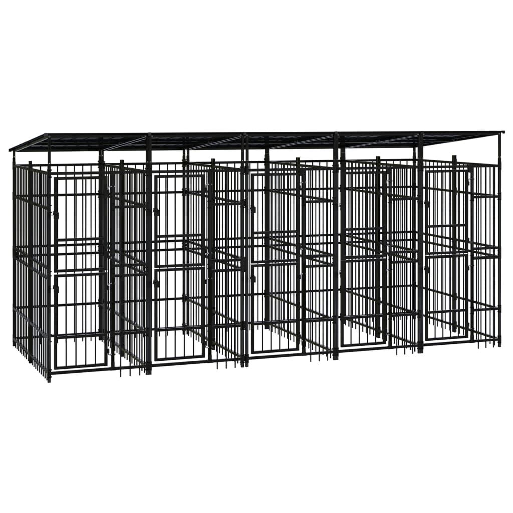 vidaXL Outdoor Dog Kennel with Roof Steel 9.22 m²