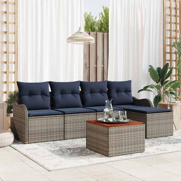 vidaXL Garden Sofa Set with Cushion 6 pcs Grey Poly Rattan