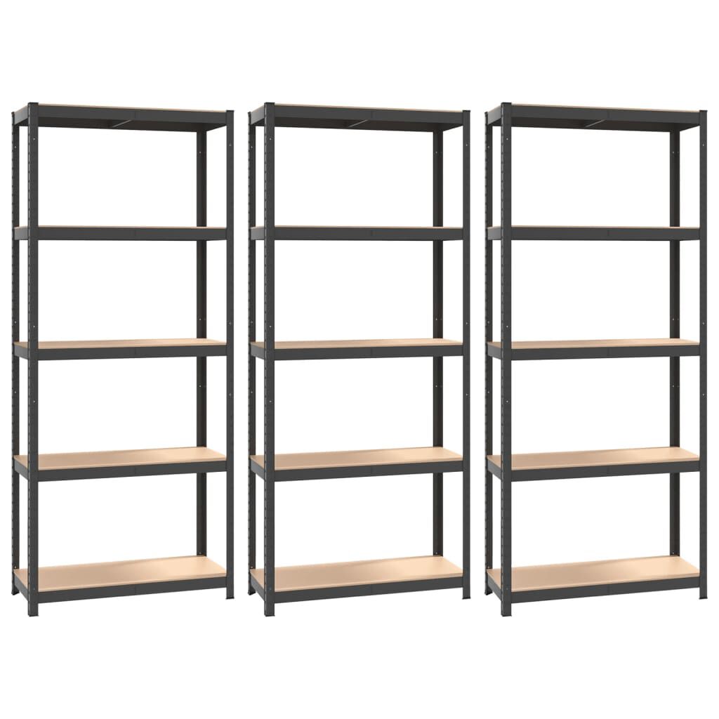 vidaXL 5-Layer Shelves 3 pcs Anthracite Steel&Engineered Wood