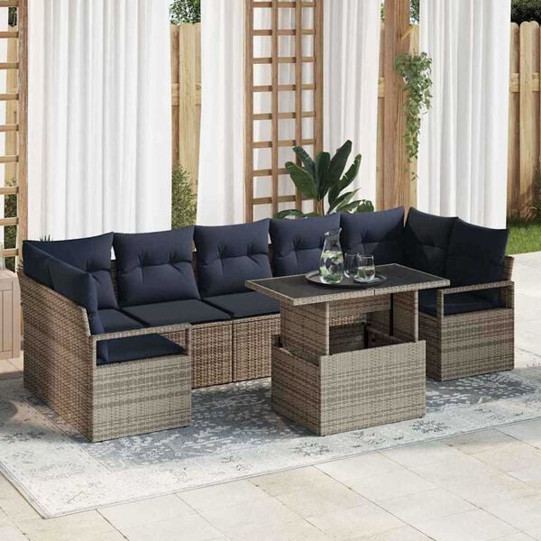 vidaXL Garden Sofa Set 8 pcs Grey and navy blue 100 x 55 x 73 cm