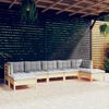 vidaXL 7 Piece Garden Lounge Set with Grey Cushions Pinewood