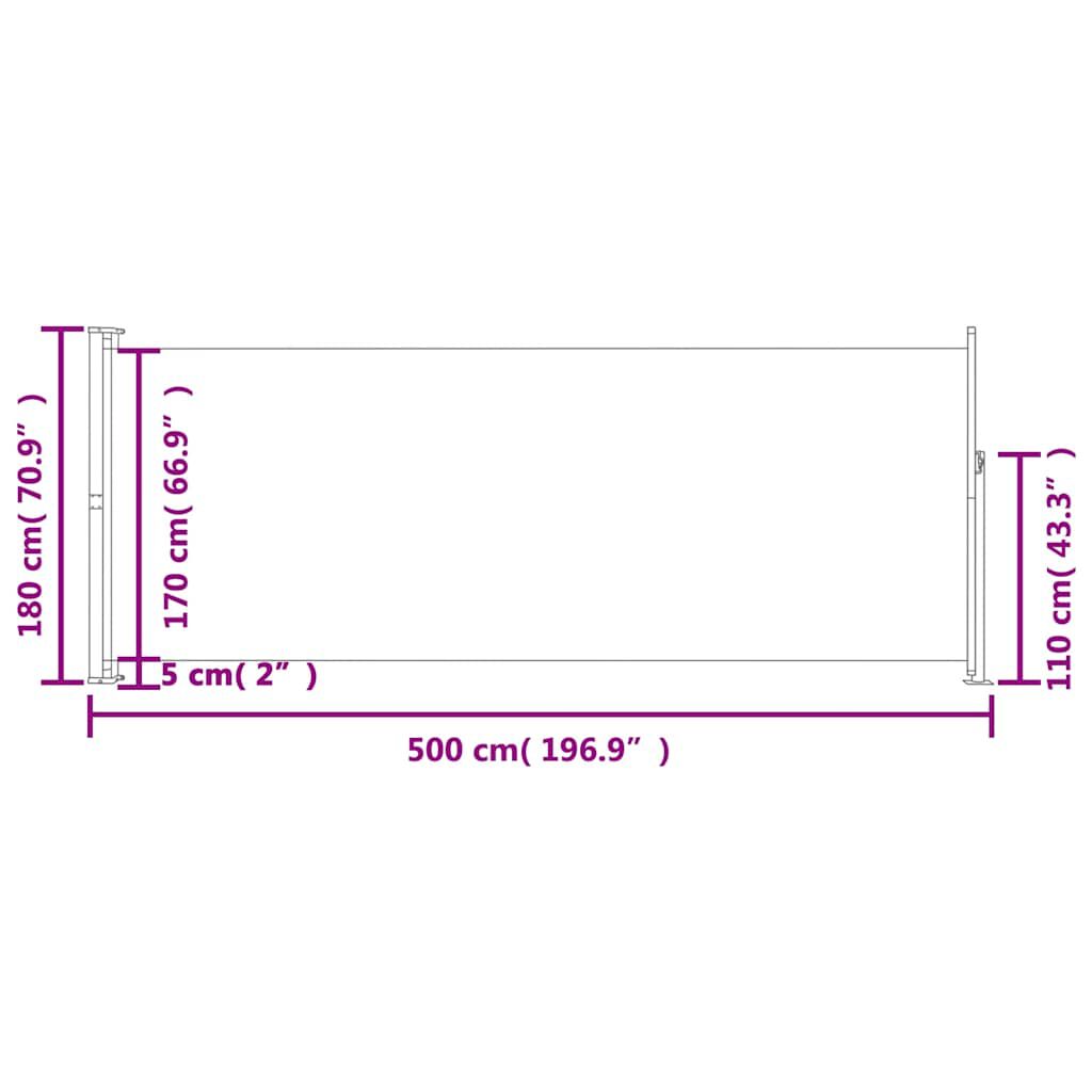vidaXL Patio Retractable Side Awning 180x500 cm Grey