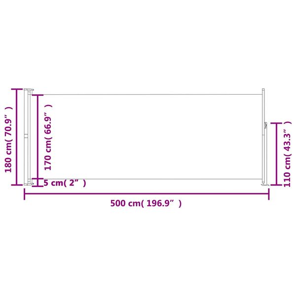 vidaXL Patio Retractable Side Awning 180x500 cm Grey