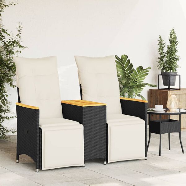 vidaXL Reclining Garden Sofa 2-Seater with Table Black Poly Rattan