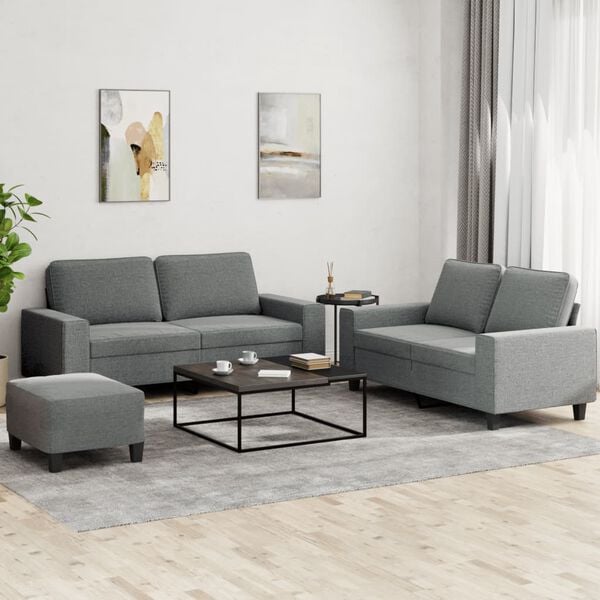 vidaXL 3 Piece Sofa Set Dark Grey Fabric