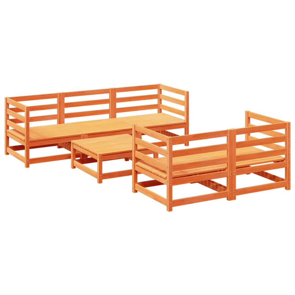 vidaXL 6 Piece Garden Sofa Set Wax Brown Solid Wood Pine